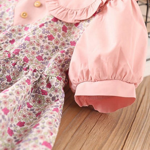 Girls Collared Pink Floral Short Sleeve Dress - Picture 4 of 8